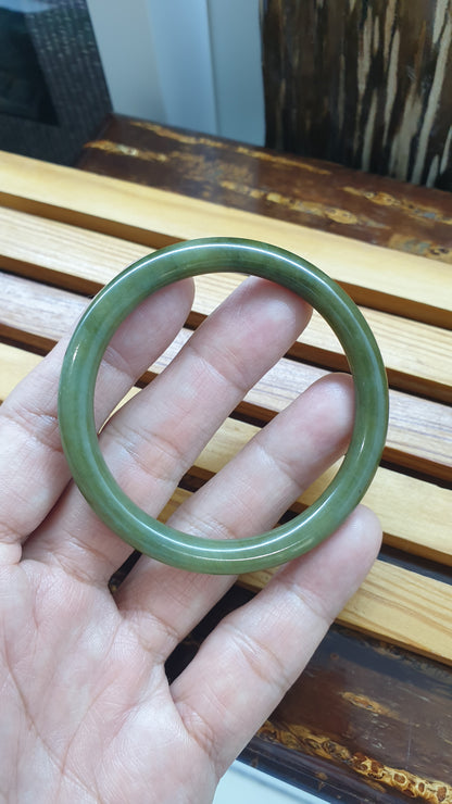 Myanmar Jade Cylindrical Slim Bangle S54 Brown-Green Type A Natural Jadeite