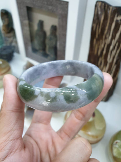 Gray Jade Bangle S54 Type A Myanmar Jadeite Natural Two Toned Everyday Bracelet