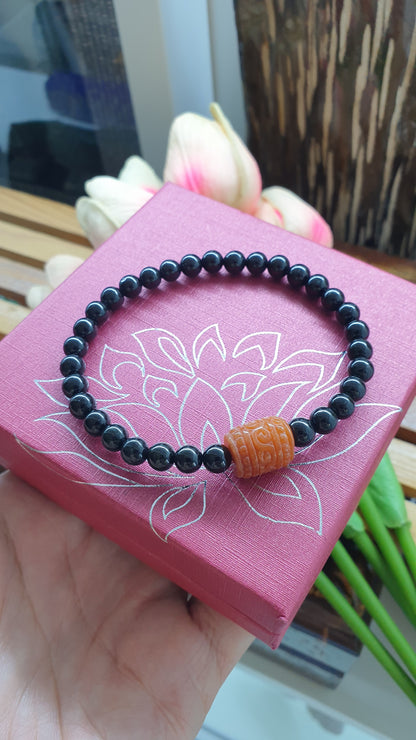 Black Jade Wish Fulfilling Bracelet 17cm Orange Jade Ru Yi Charm Natural Jadeite