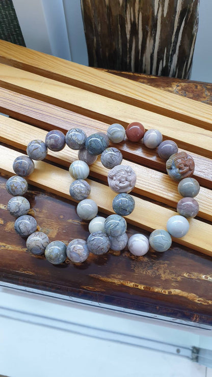 Alxa Jasper Prosperity Bracelets with Cai Shen Ye Charm 18 cm - Natural stones