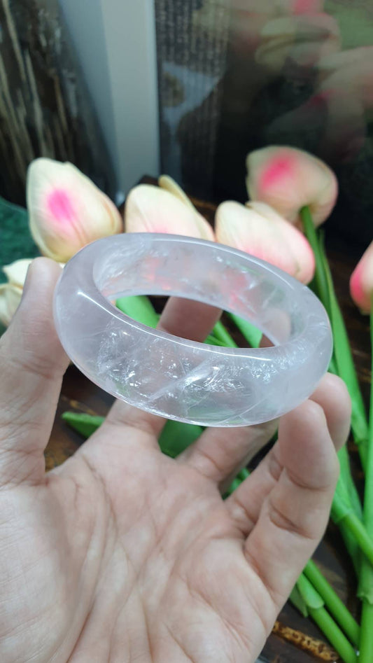 Rosy Clear Quartz Bangle (Size 55 - 56) | Natural Stone Bracelet