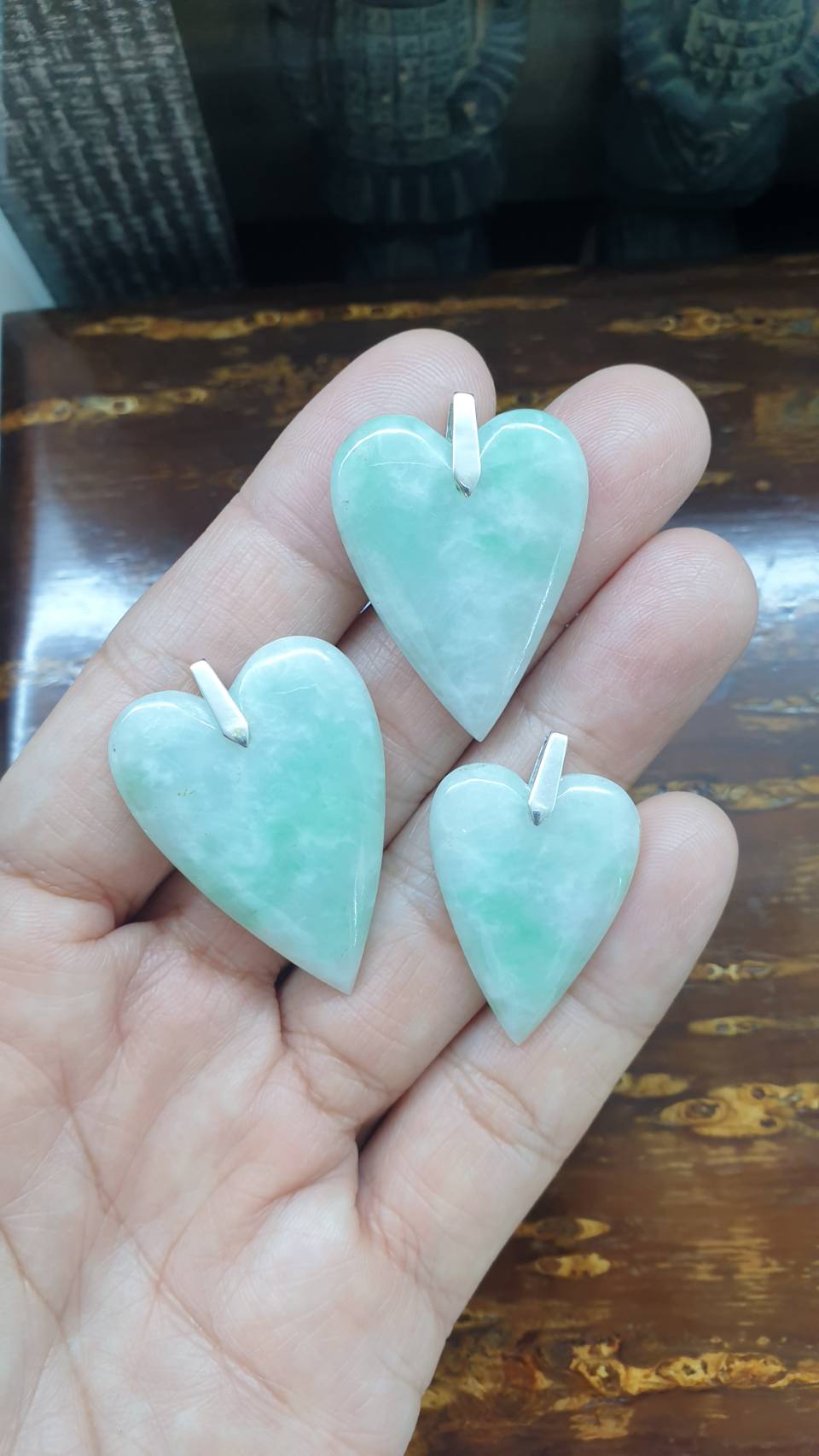 Moss in Snow Jade Heart Pendant (Selection) | Fei Cui - Type A Jadeite | Sterling Silver Bail