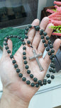 Black Green Jade Rosary 27.5in Type A Natural Myanmar Jadeite Sterling Silver Cross