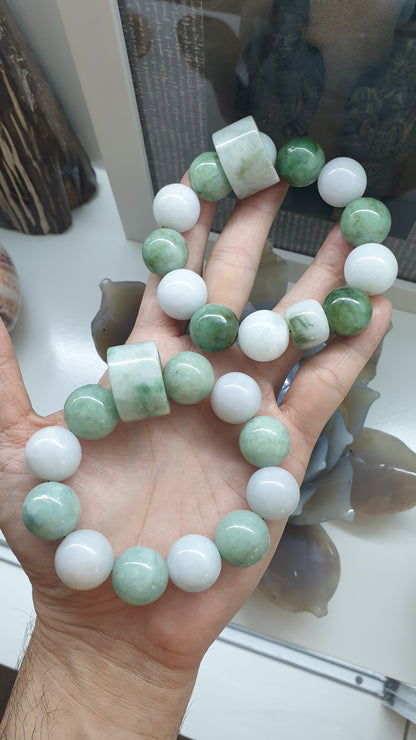 Spinning Ring Jade Charmbracelet | Big Beads 18 mm | His or Hers Statement Wrist Candy