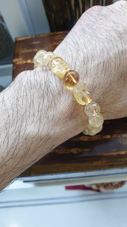 Citrine Wealth Bracelets with Pixiu Charms 17 cm, Natural Gemstone Beads