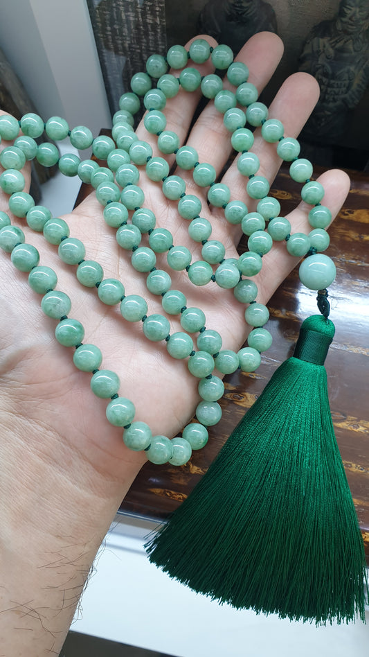 108 Jade Beads Japa Mala | Fei Cui - Type A Jadeite | Handcrafted Meditation Beads