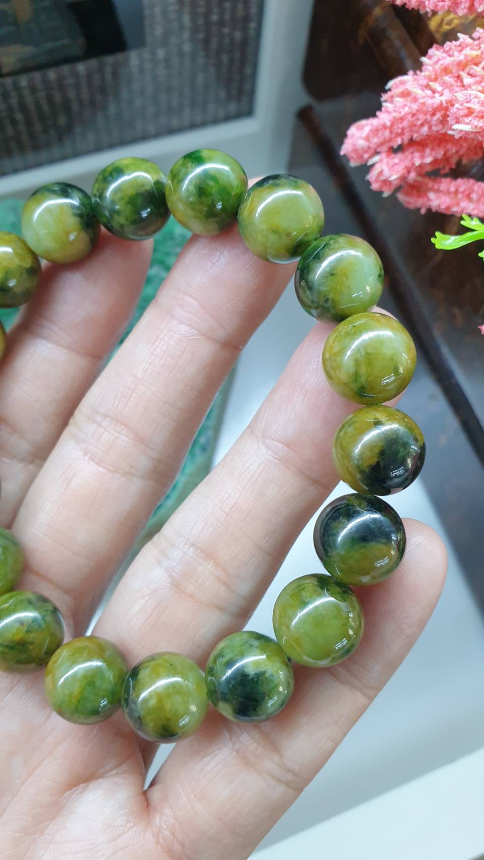 Honey Green Jade Gents Style Bracelet 18cm Fei Cui Type A Myanmar Jadeite