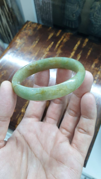 Honey Green Jade Egg Bangle (Size 54 - 55) | Type A Natural Jadeite