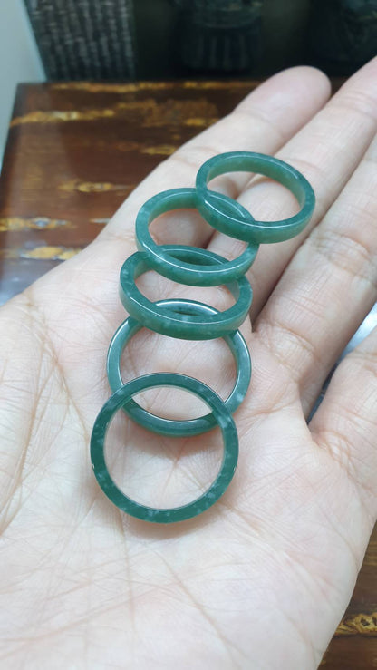 Stackable Speckled Blue Green Jade Rings Natural Jadeite Type A