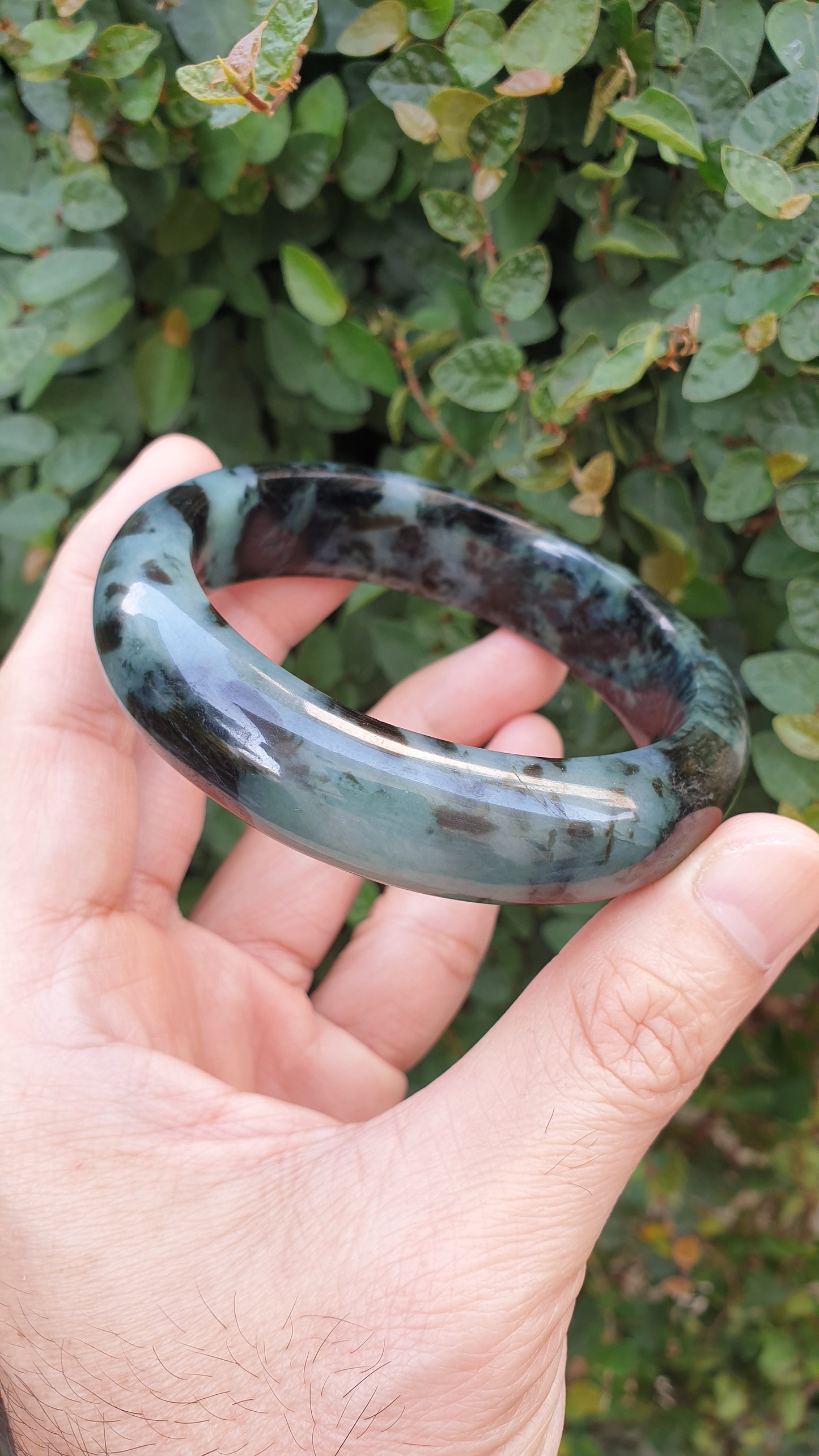 Natural Blue Black Jadeite Bangle S62 Fei Cui Type A Two Tone Jade