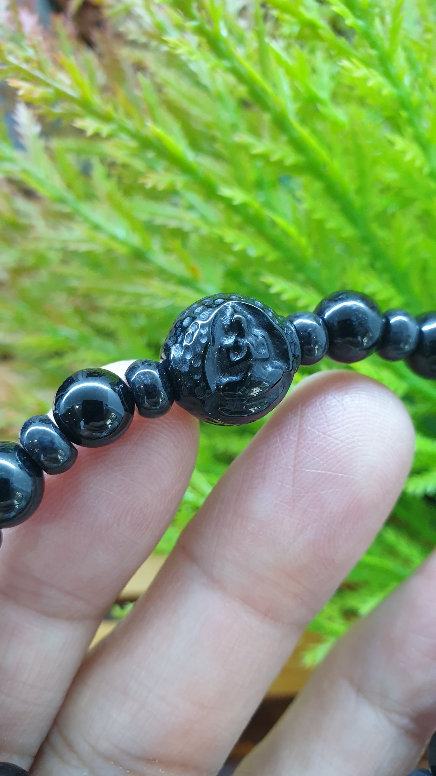 Black Jade Buddha Peace Bracelets 17cm Natural Burma Jadeite Alternate Beads