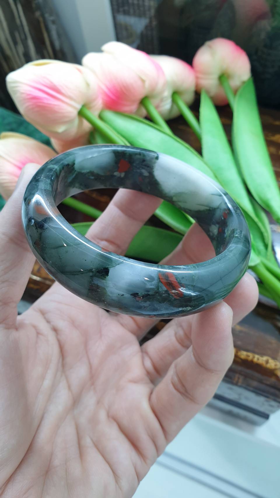 Bloodstone Bangle Size 59 - 60 Natural Stone Bracelet