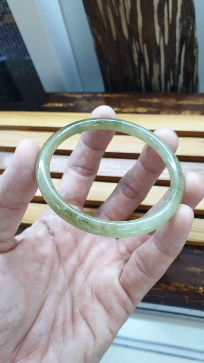Honey Jade Cylindrical Slim Bangle S58.5 Type A Myanmar Jadeite Gray Smokes