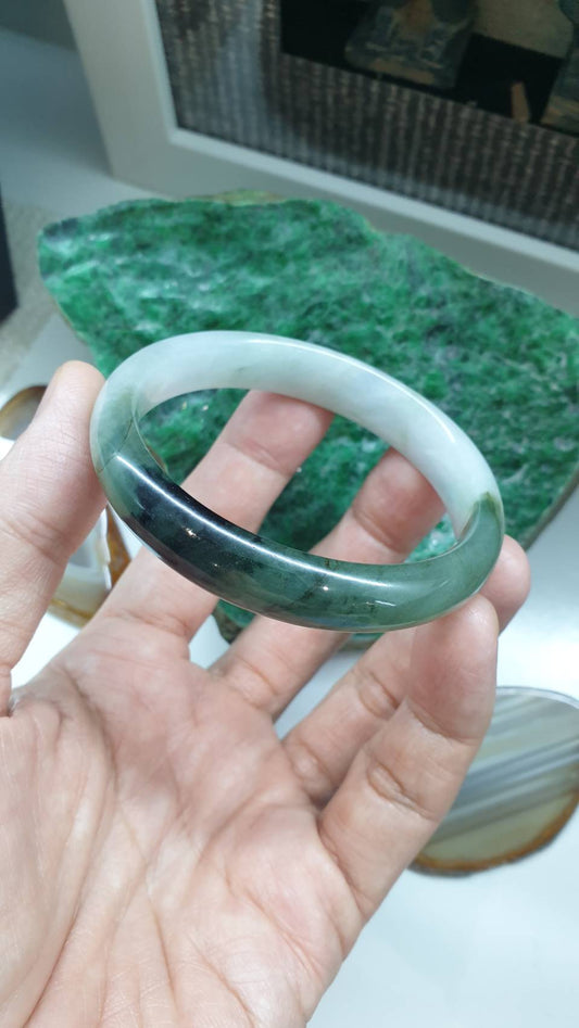 Natural Jadeite Bangle, Two Tone Size 56.5 - Authentic Type A Myanmar Jade