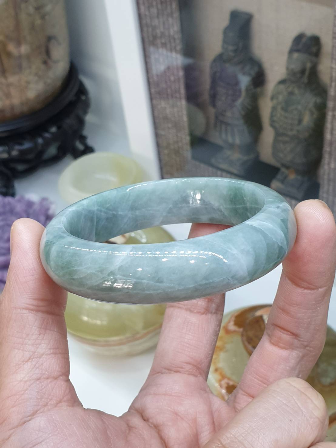 Green Jade Everyday Bangle S58 Type A Myanmar Jadeite Natural Organic Look