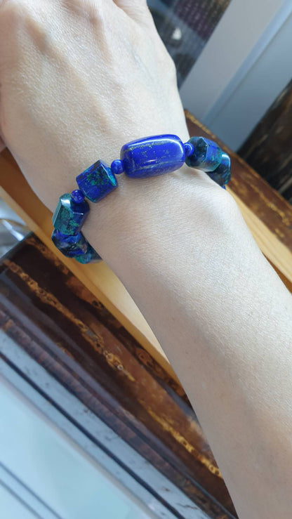 Gemstone Beads His or Hers Bracelets 17 cm - Natural Stone Cylinder Beads 10 mm