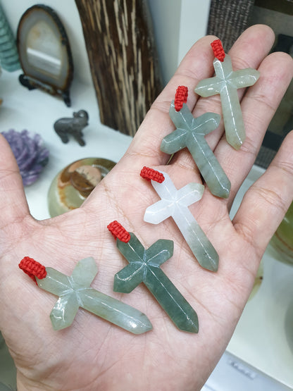 Jade Cross Pendant (Random Pick) | Fei Cui - Type A Jadeite | Lucky Red Thread Bail