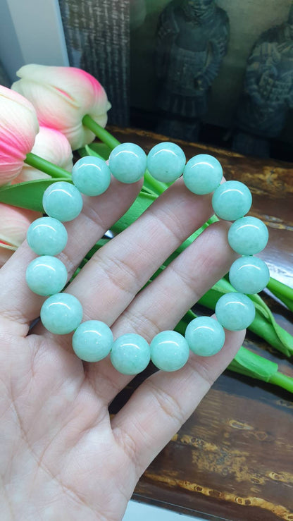 Apple Green Jadeite Bracelet with 12.5mm Beads - Type A Natural Jadeite