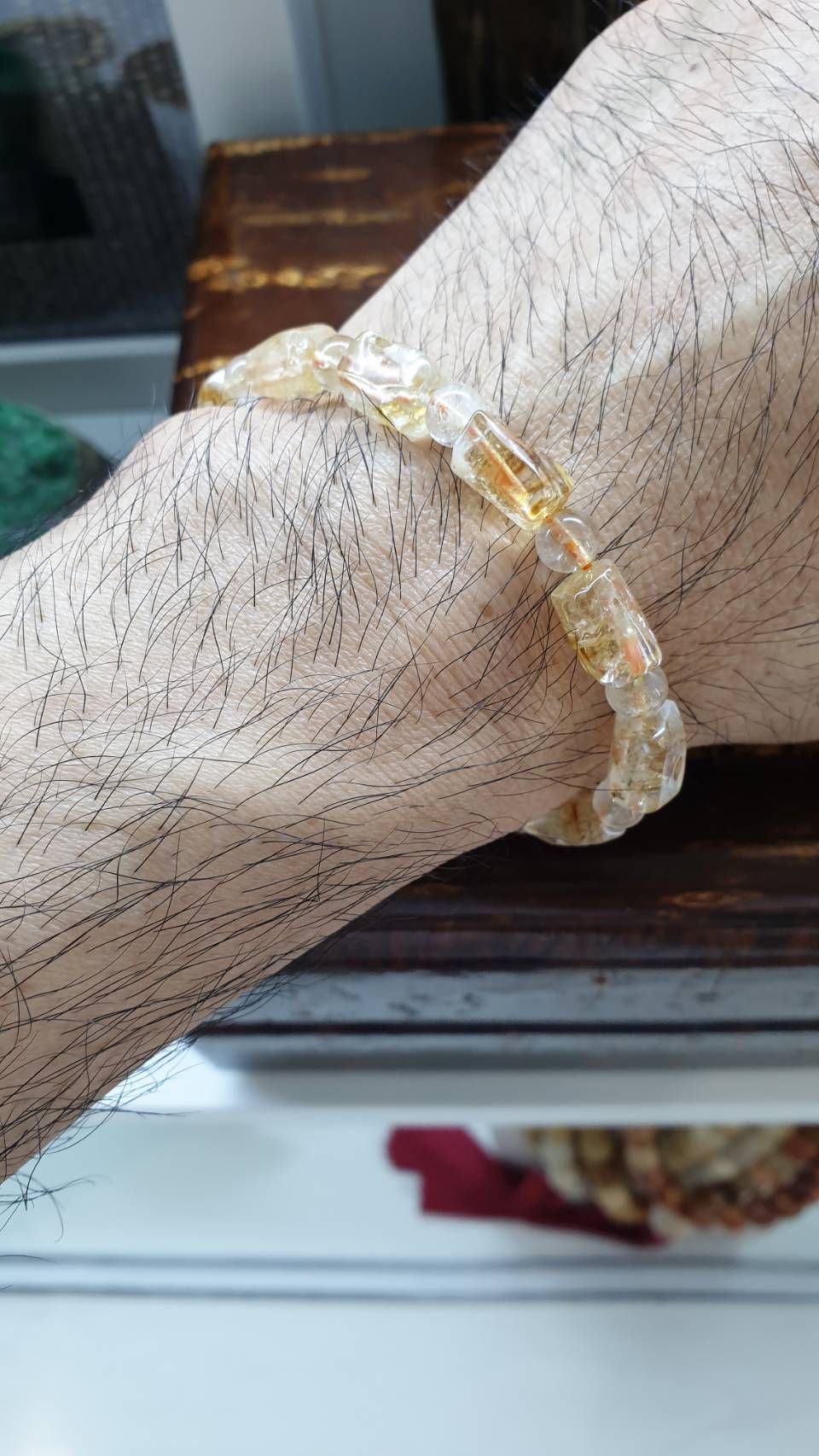 Citrine Stretch Bracelets 17cm, Natural Gemstone Rugged Cylinder Beads