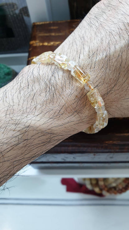 Citrine Stretch Bracelets 17cm, Natural Gemstone Rugged Cylinder Beads