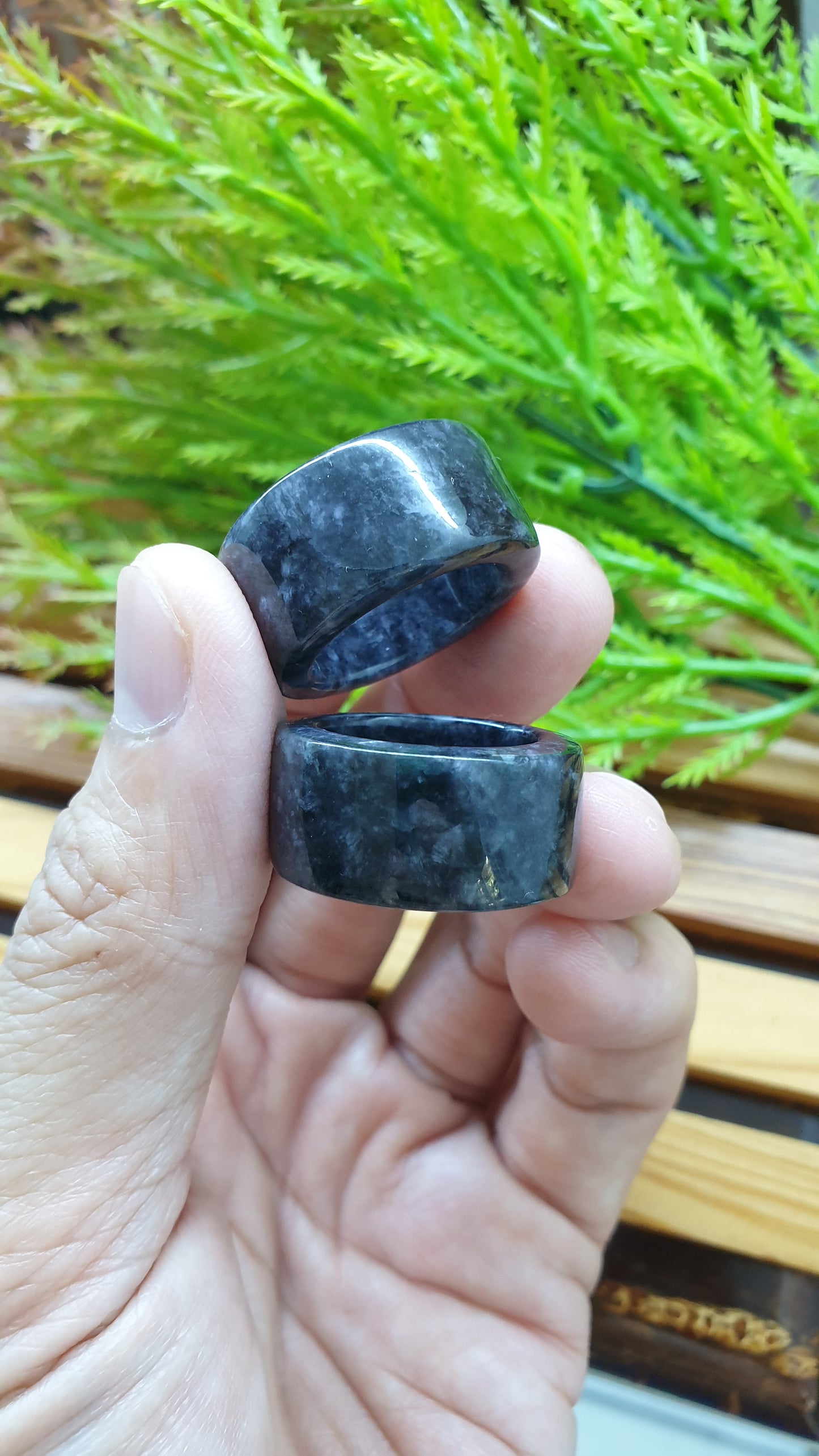 Black Jade Pipe Rings 8.5US Natural Myanmar Jadeite Type A