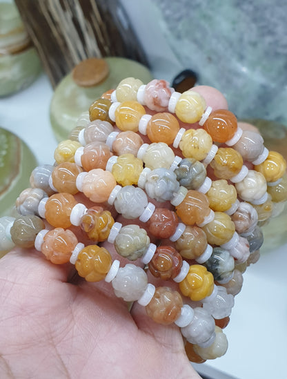 Lotus Beads Lucky Charm Bracelets 16 cm - Natural Gemstones and White Jadeite