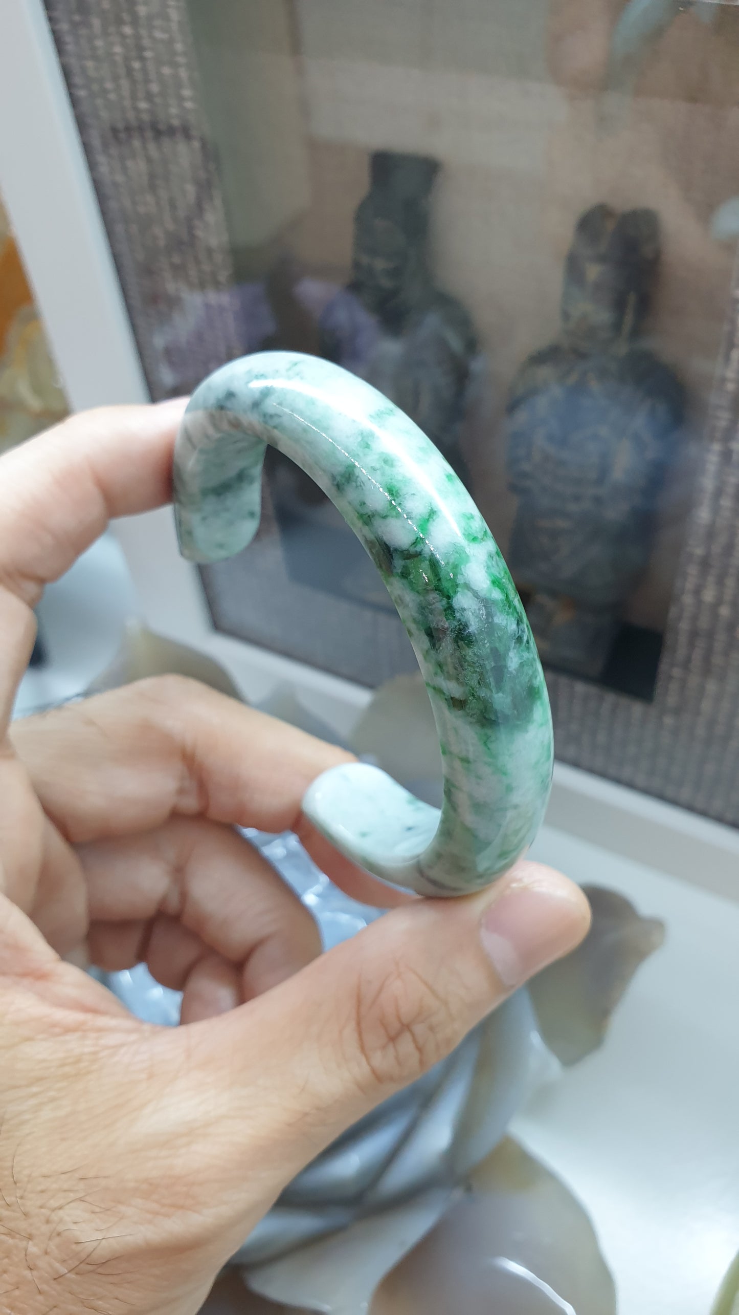 Jade Cuff Bangle Size 58 - 59 Type A - Natural Green Marbled Jadeite