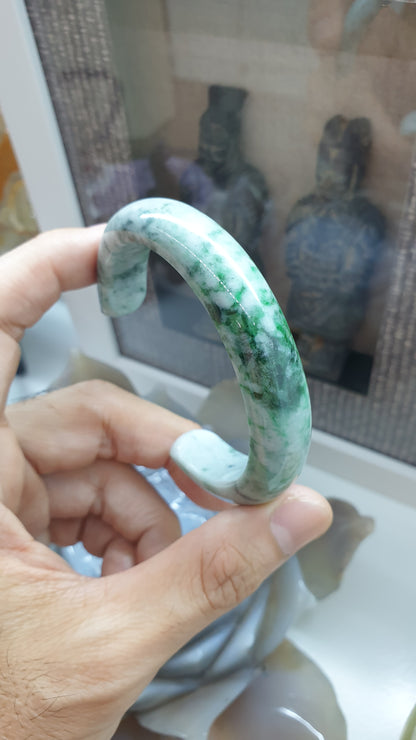 Jade Cuff Bangle Size 58 - 59 Type A - Natural Green Marbled Jadeite