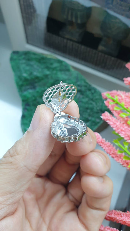 Happy Buddha Sterling Silver Locket Pendant Icy Blue Jade Type A Natural Jadeite