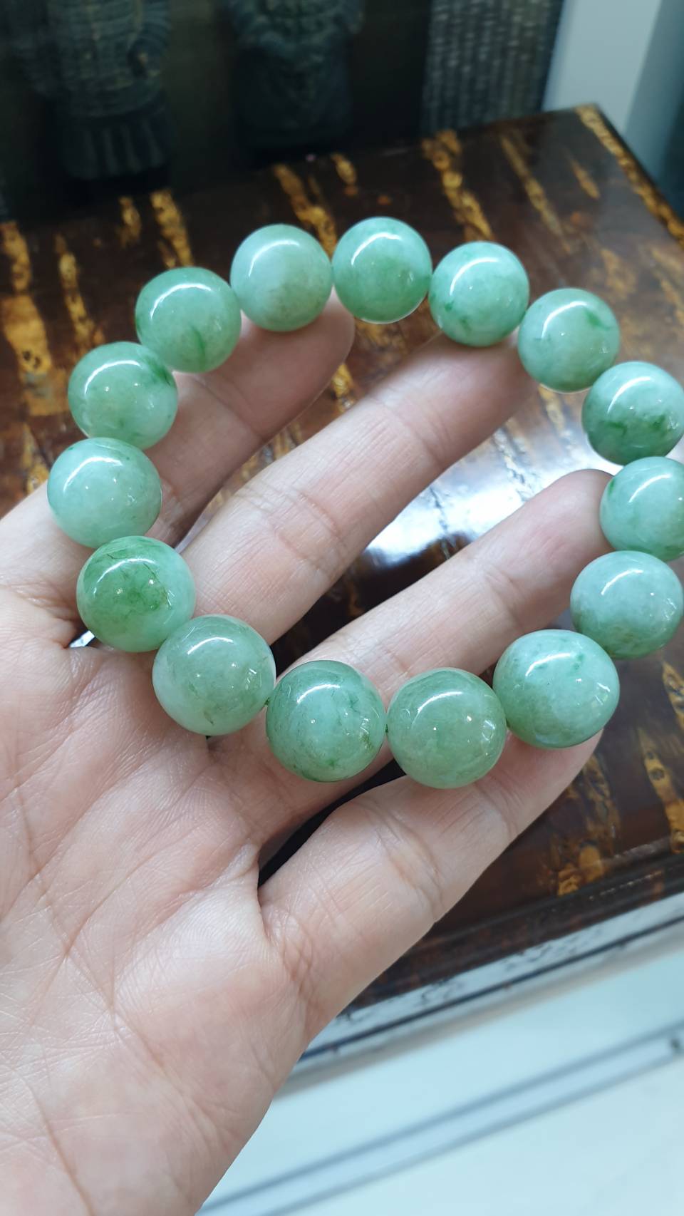 2-Toned Green Jade Bracelet (18 cm) | Type A Natural Jadeite Beads | His or Hers Wrist Accessory
