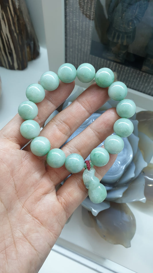 Radiant Soft Green Jade Bracelet | Hulu Bottle Jug Lucky Charm | Meaningful His or Hers Natural Jadeite Bracelet