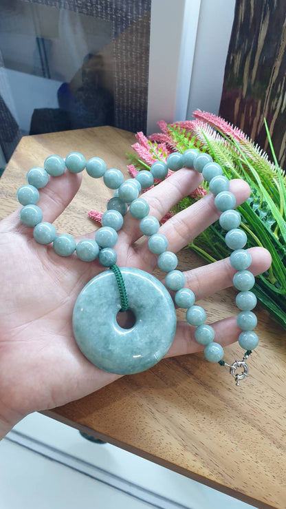 Jade Necklace 20inch with Ping An Kou Pendant Type A Natural Jadeite