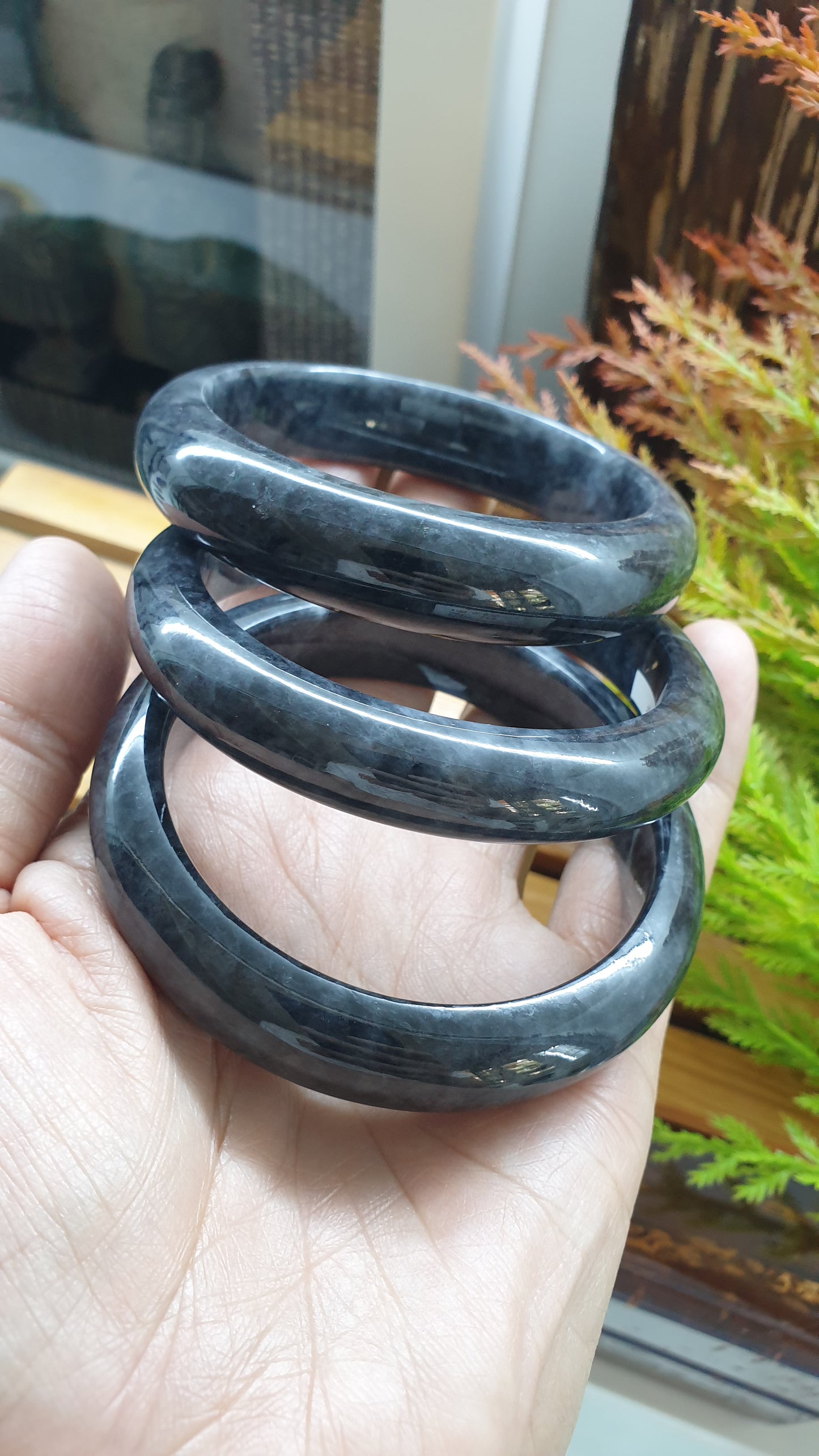 Myanmar Black Jade Bangles S58.5 - 59 Authentic Type A Natural Jadeite