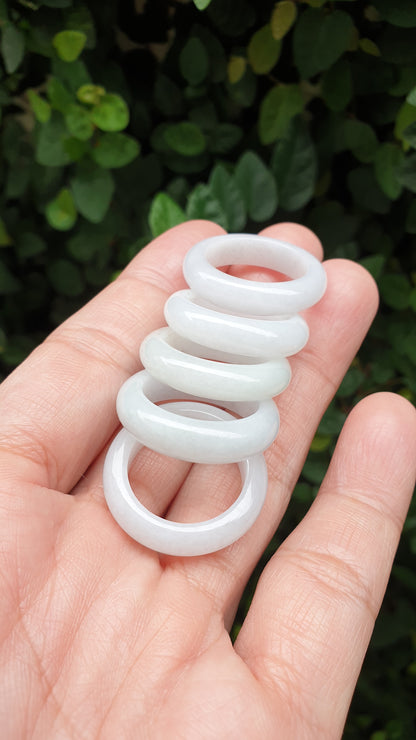 White Jade Bands 9-10US Type A Natural Burma Jadeite Rings