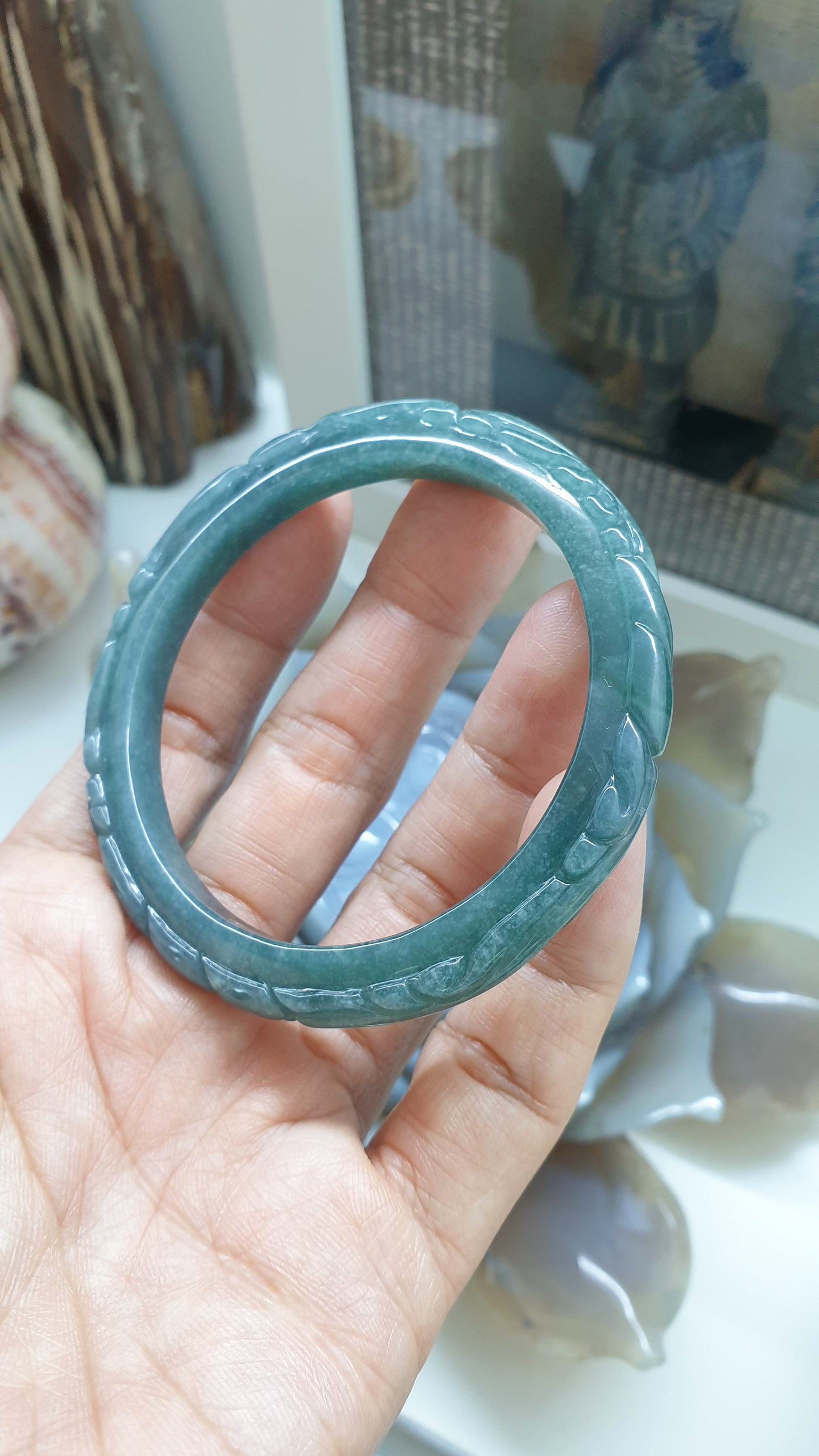 Blue Jade Phoenix Bangle S59 Type A Natural Jadeite