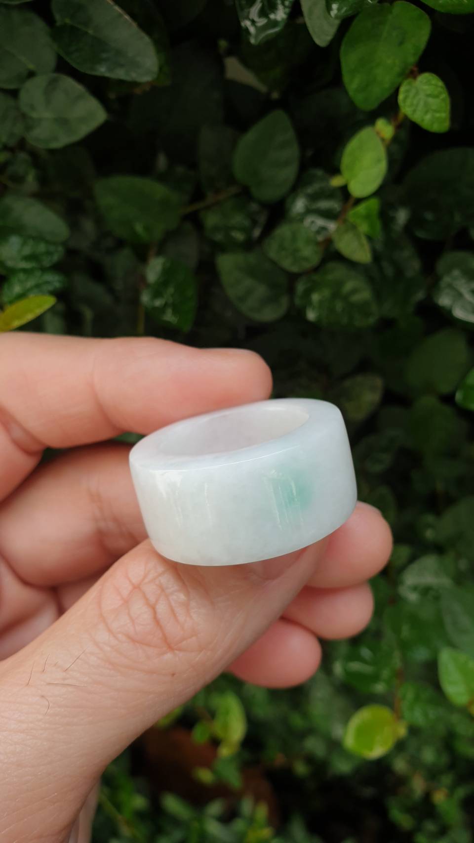 White Jade Archers Ring 11.25US  Type A Myanmar Jadeite Natural Floating Green