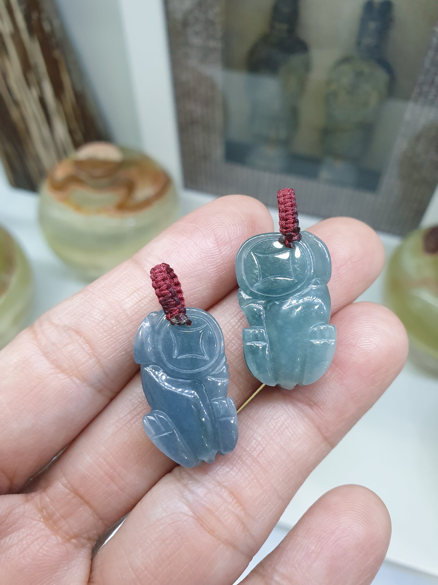 Blue Jade Pixiu Pendant (Random Pick) | Fei Cui - Type A Jadeite | Handwoven Thread Bail