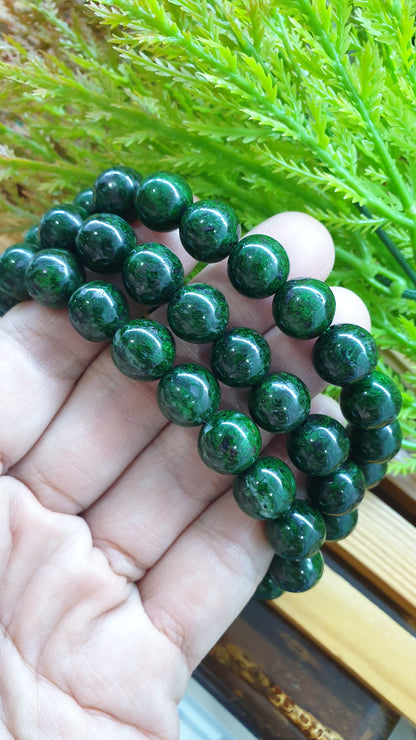 Mawsitsit Vintage Beads Bracelet 17cm Fei Cui Deep Chrome Green Natural Stone
