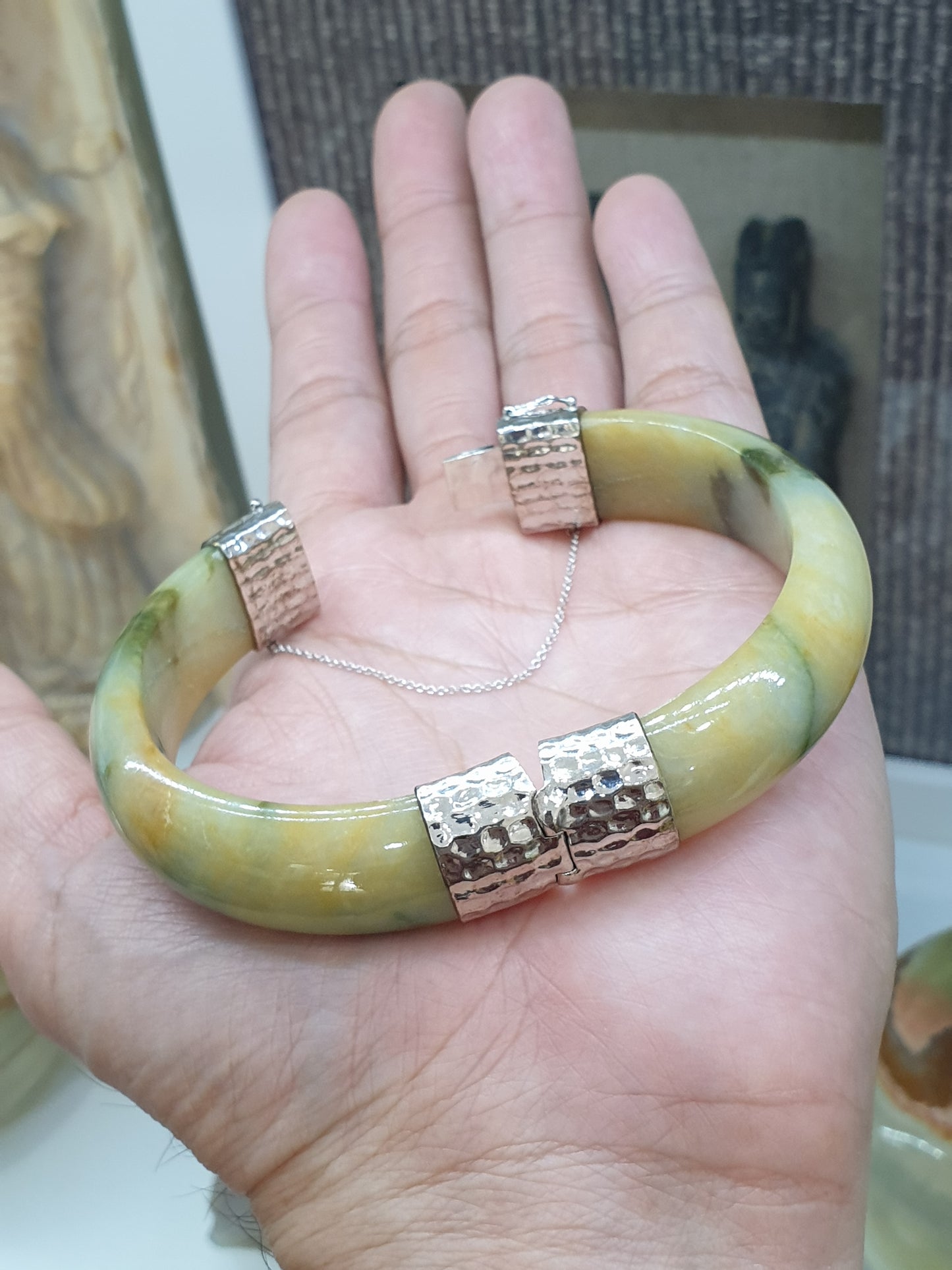 Hok Lok Siew Jade Split Bangle (S 61) | Sterling Silver | Authentic Fei Cui Jade | Eye Candy Wrist Accessory for Him or Her