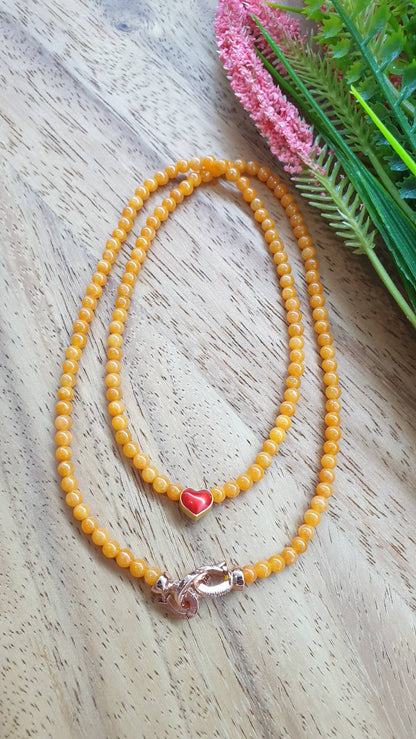Tangerine Yellow Jade Necklace 18inch 24K Gold Heart Type A Myanmar Jadeite