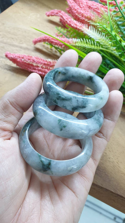 Kiddie Size Jade Bangle S39.5 S41.5 Type A Myanmar Jadeite Green Moss Misty