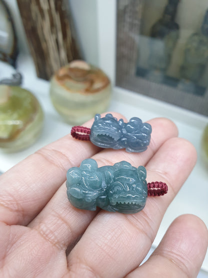 Blue Jade Pixiu Pendant (Random Pick) | Fei Cui - Type A Jadeite | Handwoven Thread Bail