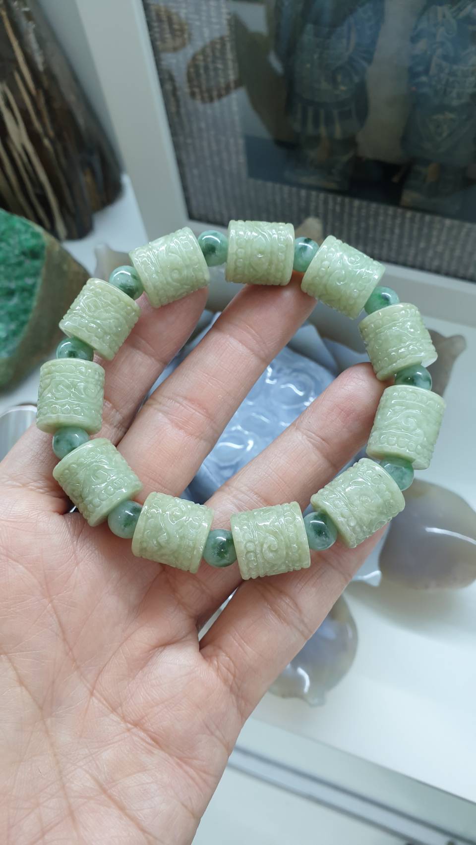 Jade Ru Yi Cylinder Beads Bracelet (18 cm) | Type A Natural Jadeite | Vintage Wrist Accessory