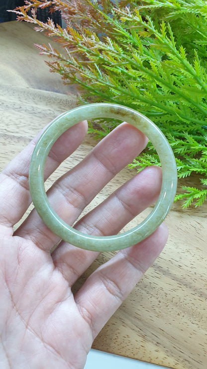 Jade Cylindrical Bangle S55.5 Slim Natural Myanmar Jadeite Type A Honey Green