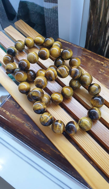 Tiger Eye Bracelets 18 cm - Genuine Gemstone Beads 16 mm