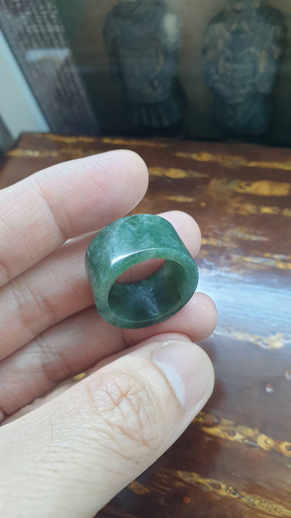 Marbled Green Jade Ring Type A Natural Jadeite Fei Cui Size 9.25 US