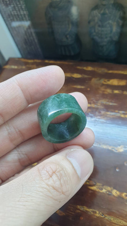 Marbled Green Jade Ring Type A Natural Jadeite Fei Cui Size 9.25 US