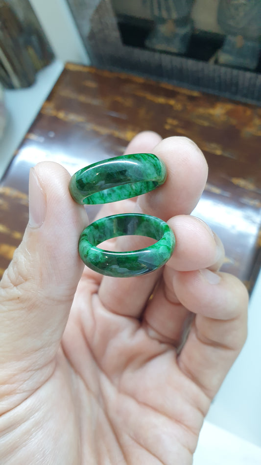 Green Jade Ring (Size 8.5 US) | Fei Cui Type A Natural Jadeite | His or Hers Fortune Bands