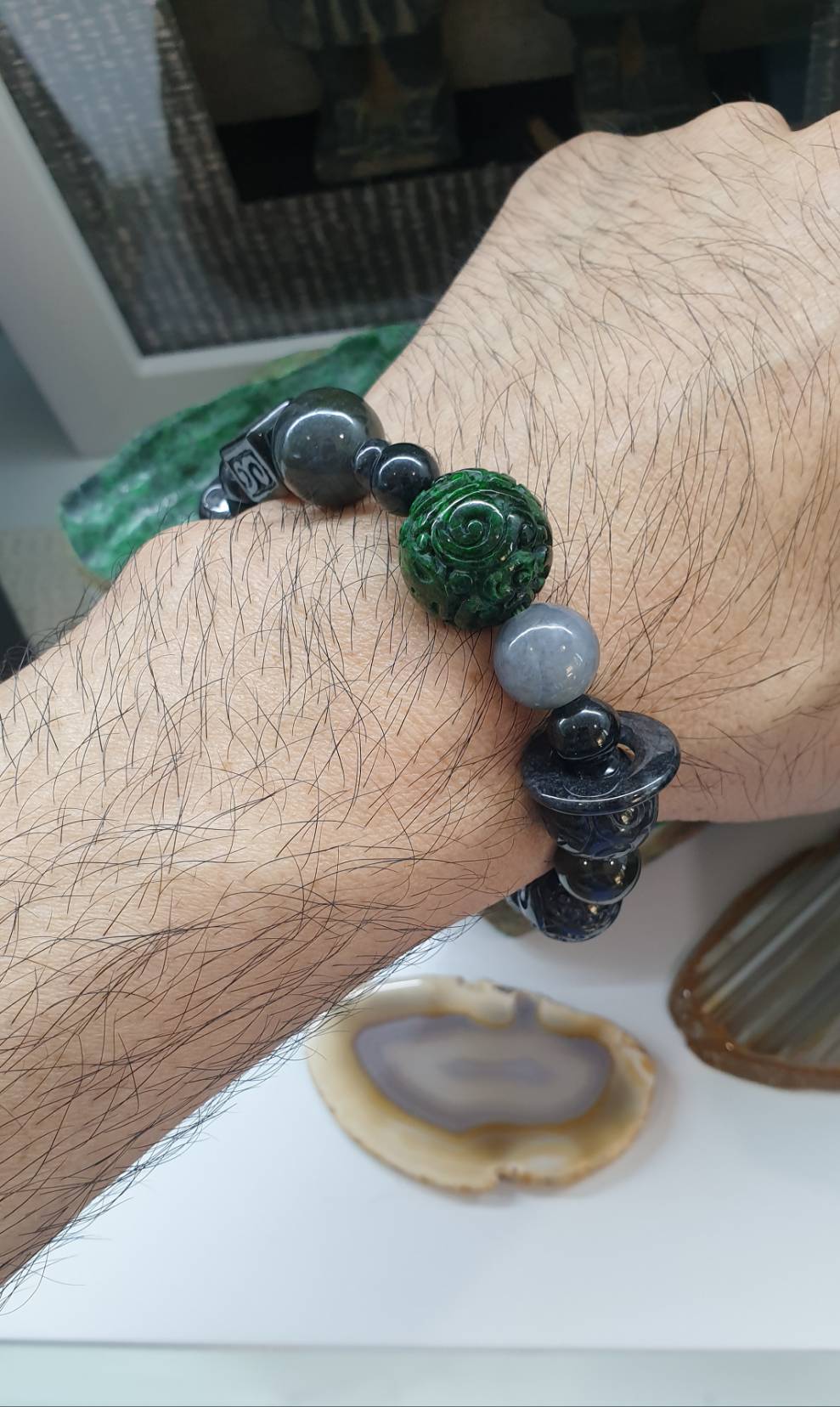 Natural Black Jade 17cm Bracelet - Type A Myanmar Jadeite Mixed Beads