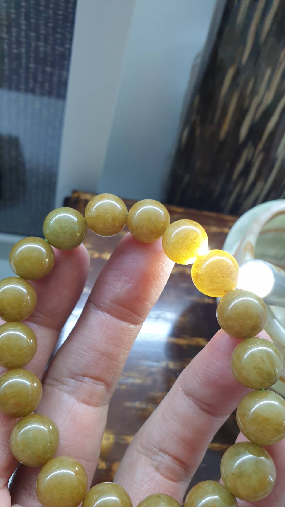 Honey Brown Jade Bracelet 17cm Type A Myanmar Jadeite His or Hers Beaded Wristband